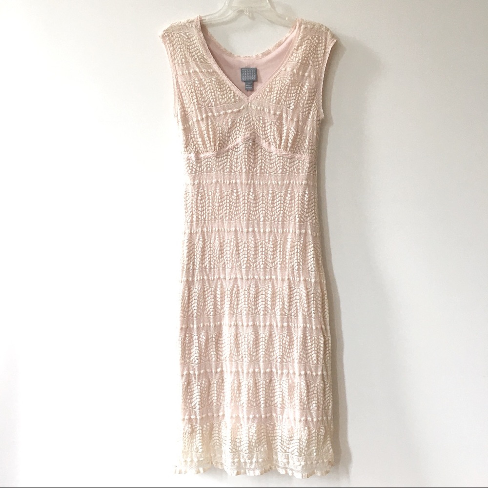Vintage Y2K Cottagecore Victorian Lace Flapper V-Neck Empire Midi Dress - Sz.6